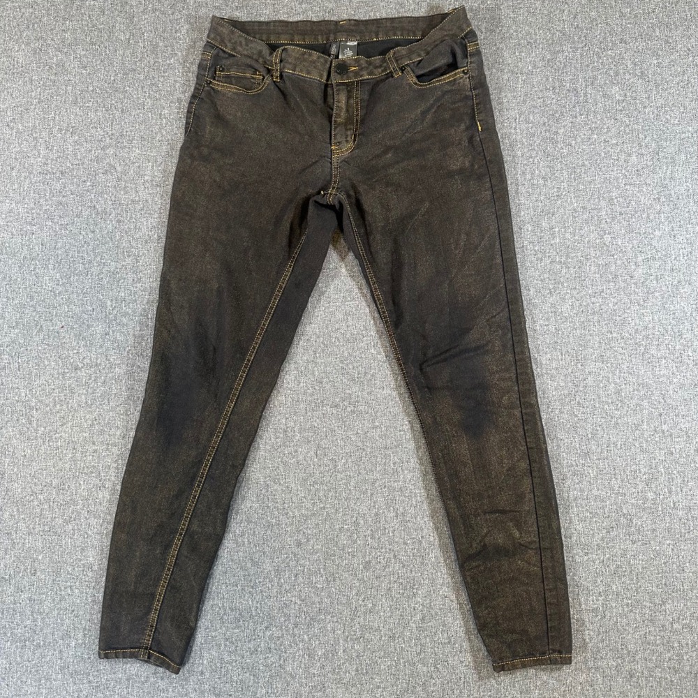 Bisou Bisou Jeans Womens 6 Skinny Black Gold Metallic Shimmer Denim